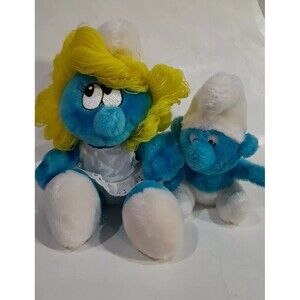 Vintage Smurf Plush Lot Of 2, Smurfette, Applause Peyo
